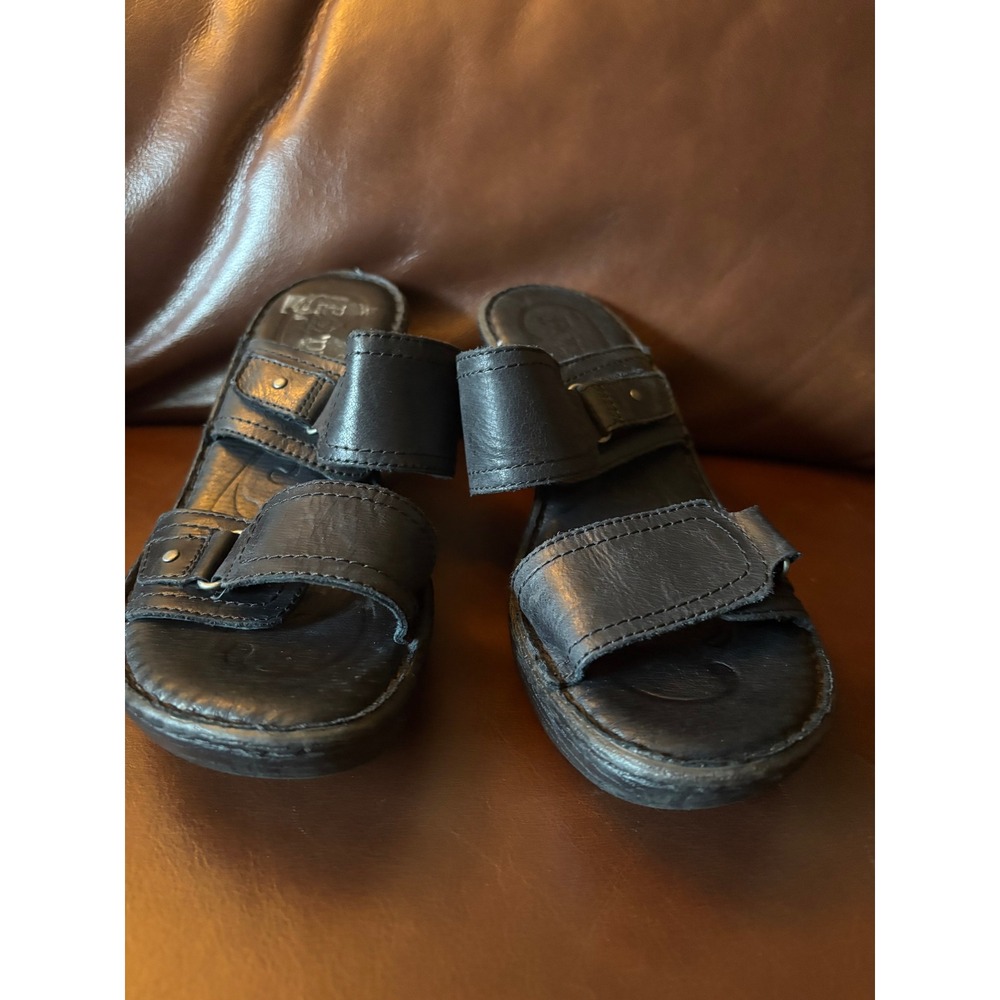 Born Black Leather Platform Wedge Slide Sandals Womens 8M Casual Whimsigoth